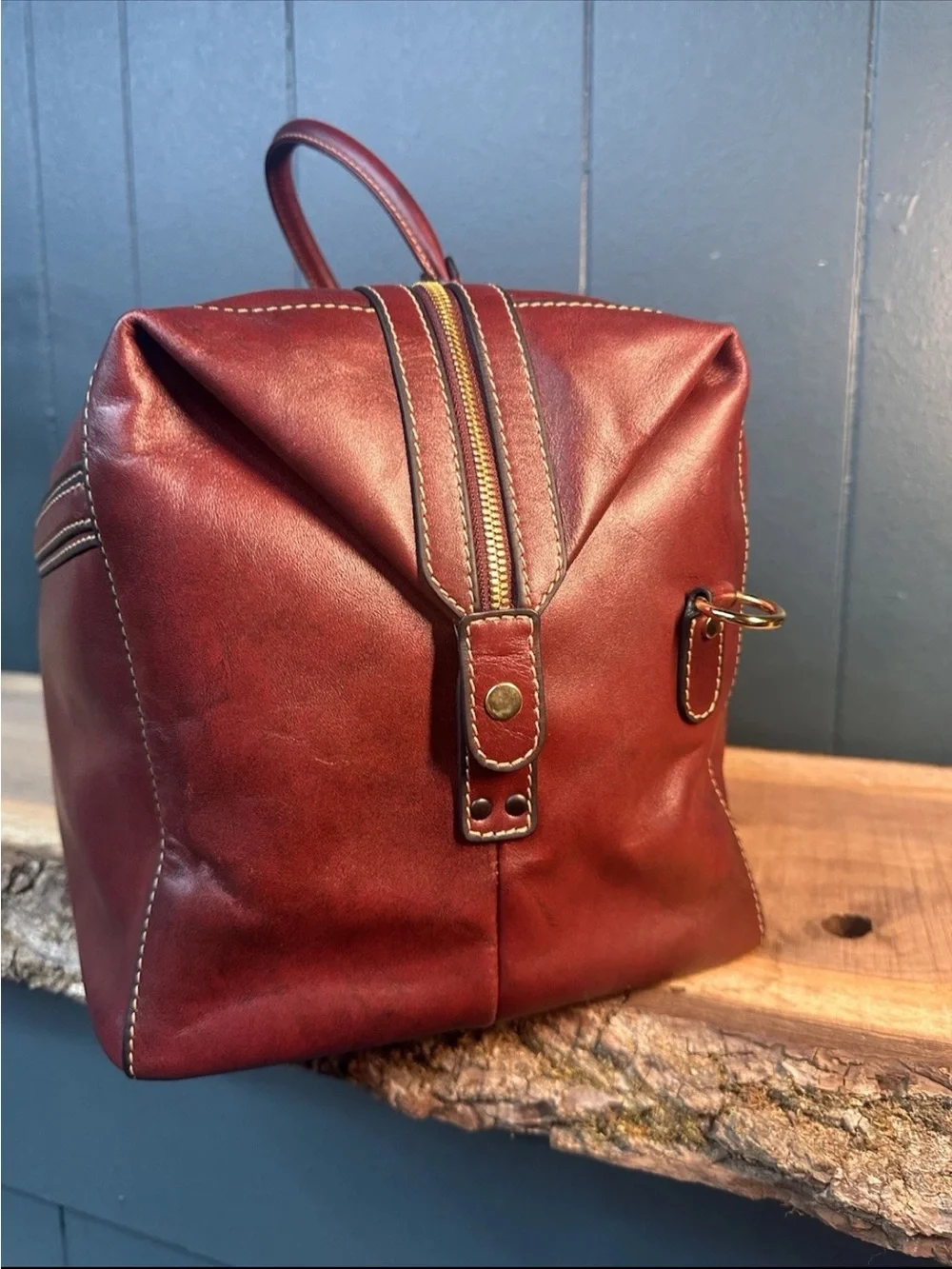 Gold PFEIL Leather Weekender Duffle Bag Oxblood Germany Rare Aniline Calfskin